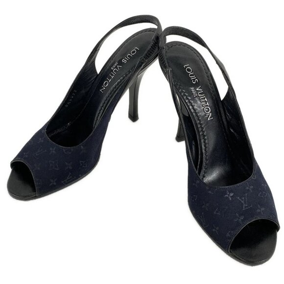 LOUIS VUITTON Black Women's Sandals Monogram Satin Leather 190-080925 - Picture 2 of 8